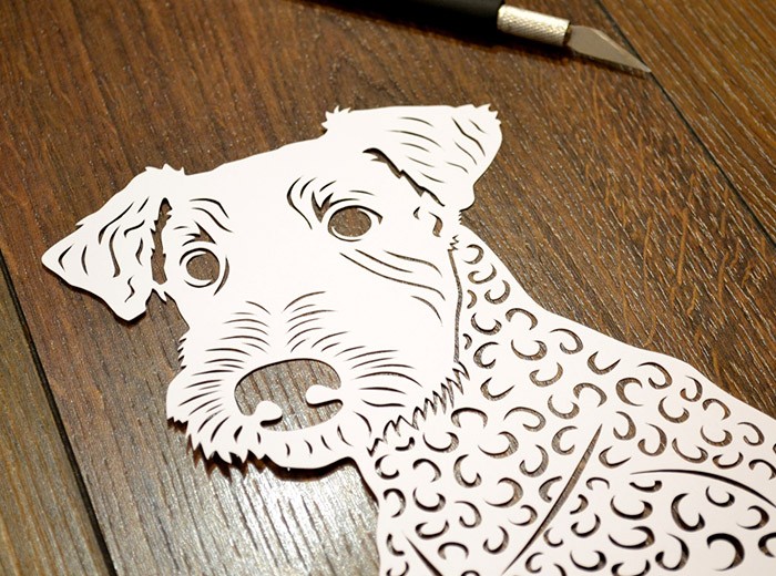 Airedale Terrier handcut paper art