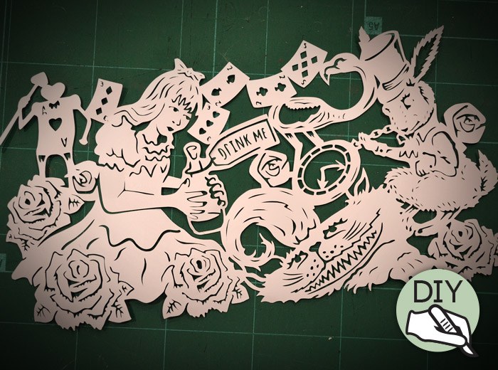 Alice Cheshire Cat & Rabbit paper cutting