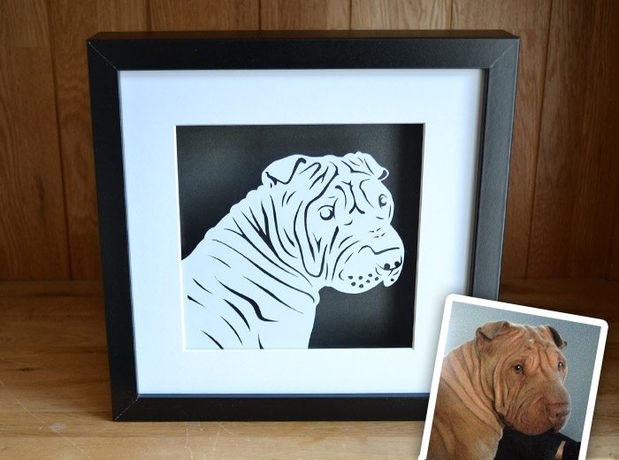 Shar Peis dog papercut portrait