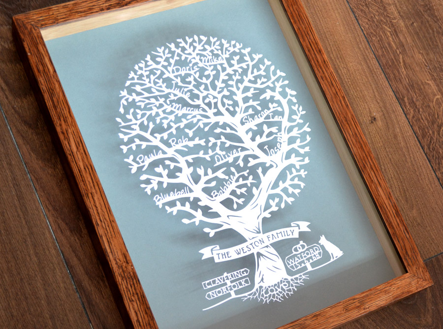 personalised family tree papercut