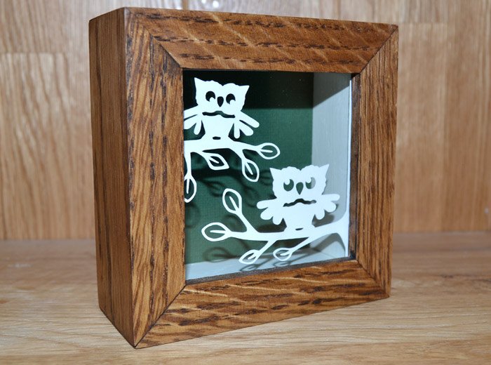 owl oak framed paper cut